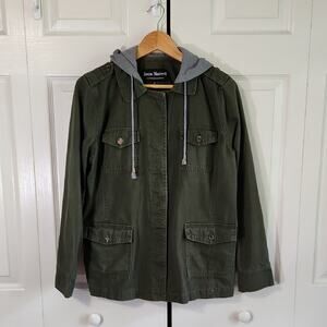 Jason Maxwell Womens Green  & Gray Jacket Size Med Button Front Hooded Gorpcore